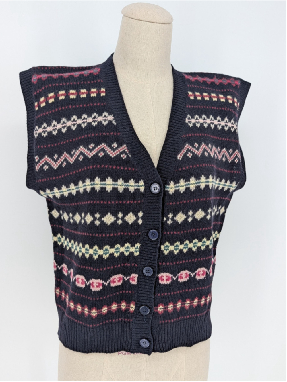 Vintage JH Collectibles Lambswool Fair Isle Sweater Vest XS Petite Cardigan